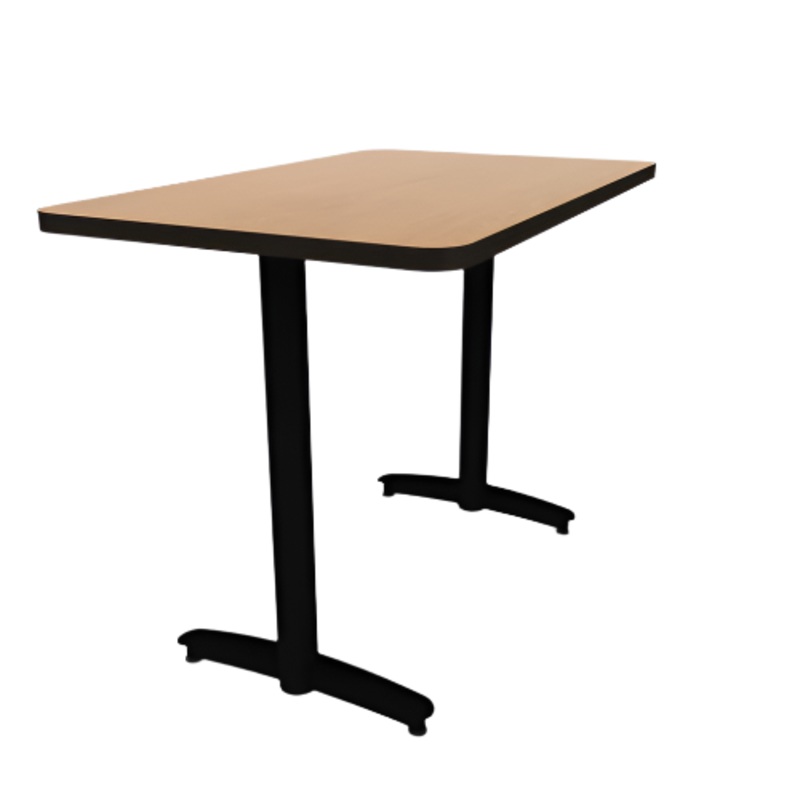Proof 30″ x 48″ Rectangle Pedestal Counter Table with Arched T-Legs Pair HPL Top T-Mold Edge