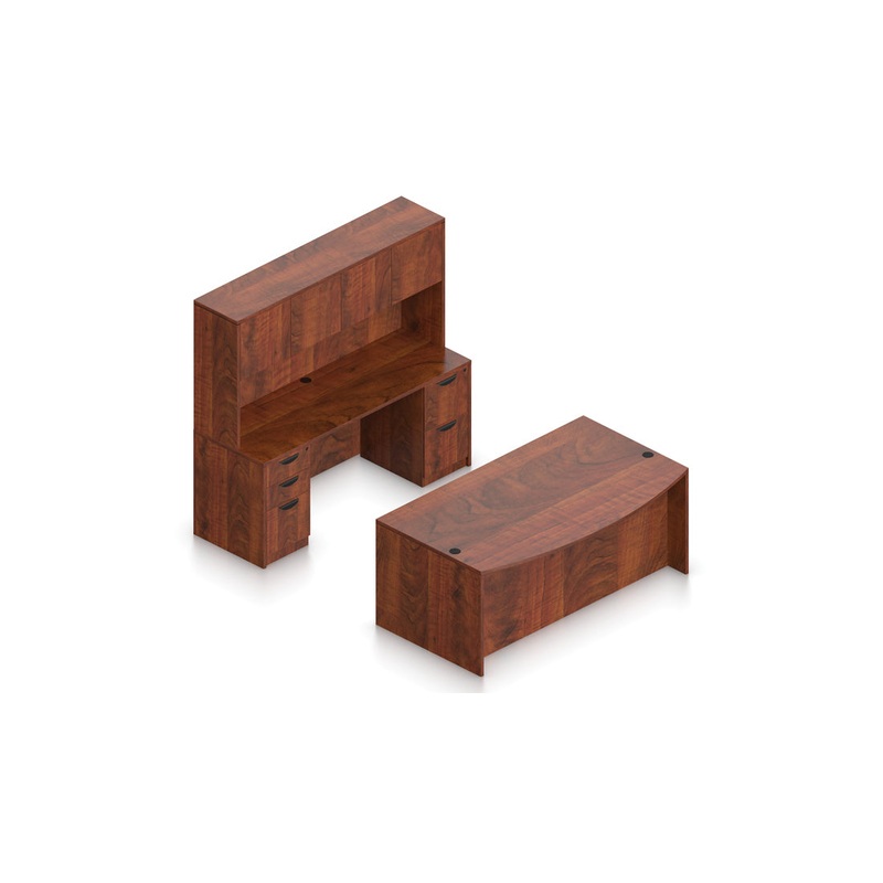 Desk Furniture Set with Overhead Hutch & Storage Pedestals American Dark Cherry