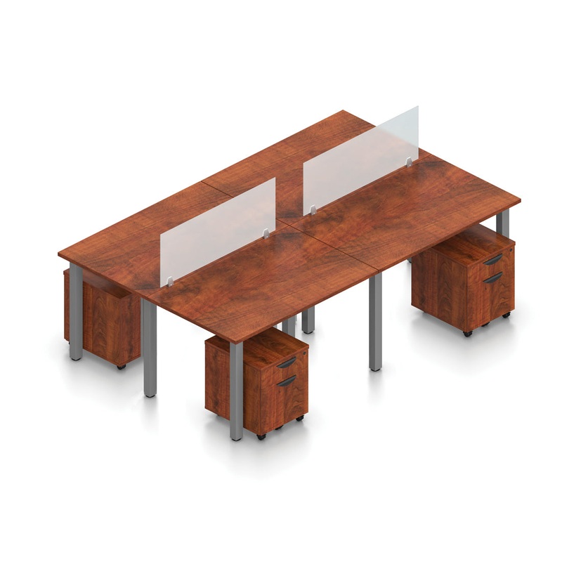 4-Person Open Concept Workstation with Acrylic Dividers American Dark Cherry
