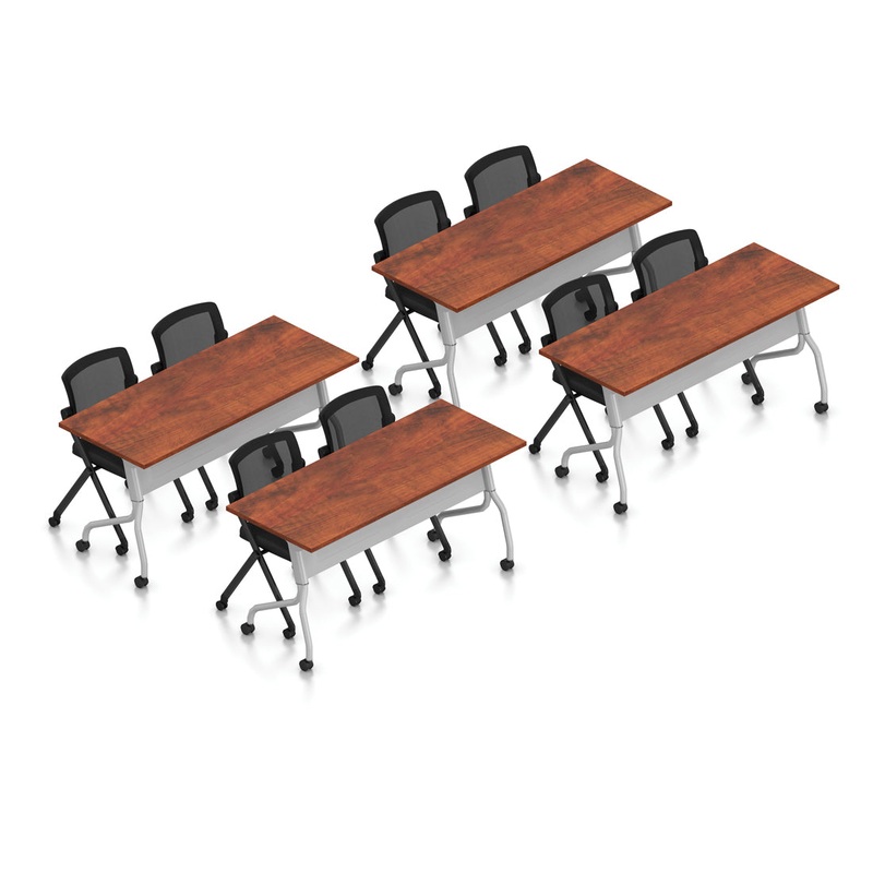8-Person Training Tables with Armless Nesting Chairs American Dark Cherry