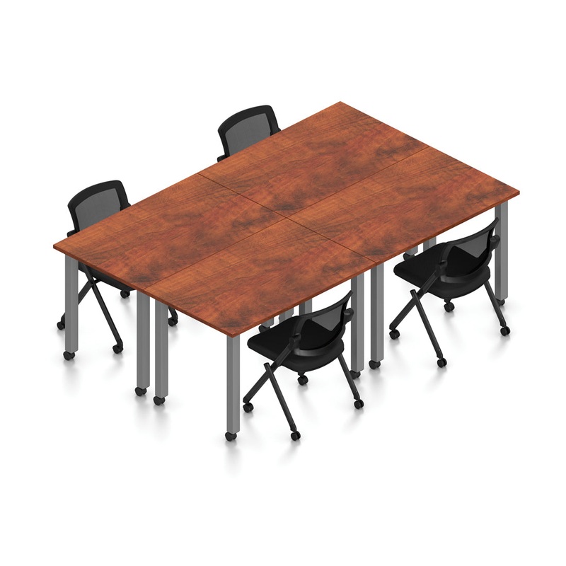 4-Person Table Setup with Mesh Nesting Chairs American Dark Cherry