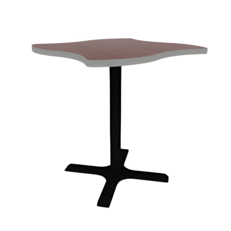 Proof 36″ Wave Pedestal Cafe Table with Cast Iron X-Base TFL Top T Mold Edge